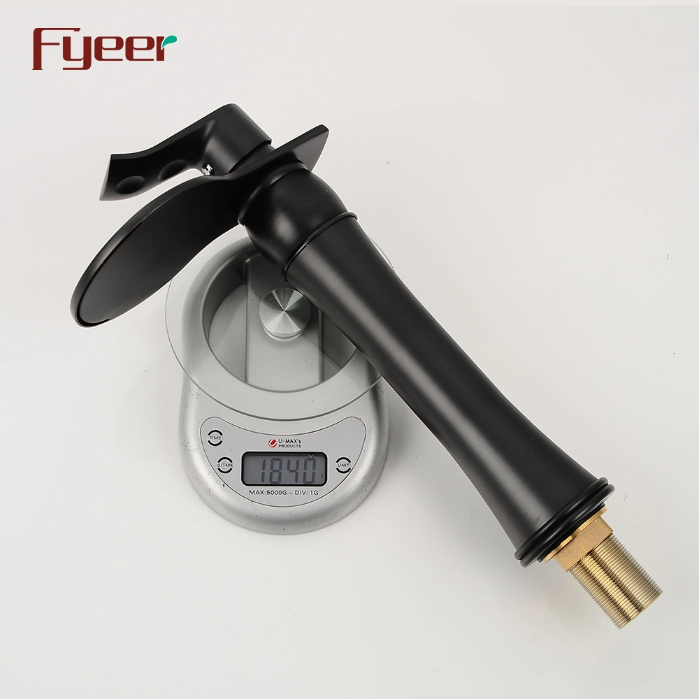 Fyeer New Fashion Big Spout Bathroom Waterfall Black Vessel Faucet