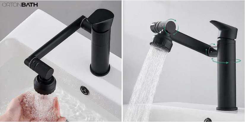 Ortonbath 1080 Degree Swivel Faucet for Bathroom Sink Matte Black Kitchen Faucet with Big Angle Rotate Spray Dual Function