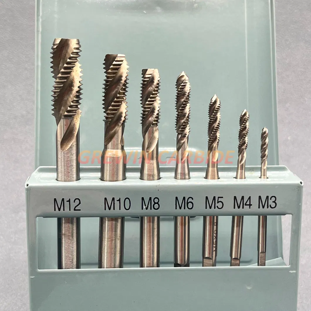 Grewin-7PCS Set M3 M4 M5 M6 M8 M10 M12 HSS Spiral Flute Metric Tap Screw Drill Bits Set for Metal Threading