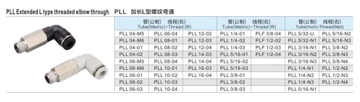 Pll 90 Degree Extended Long L-Type Elbow Through Male Pneumatic Tube Fitting