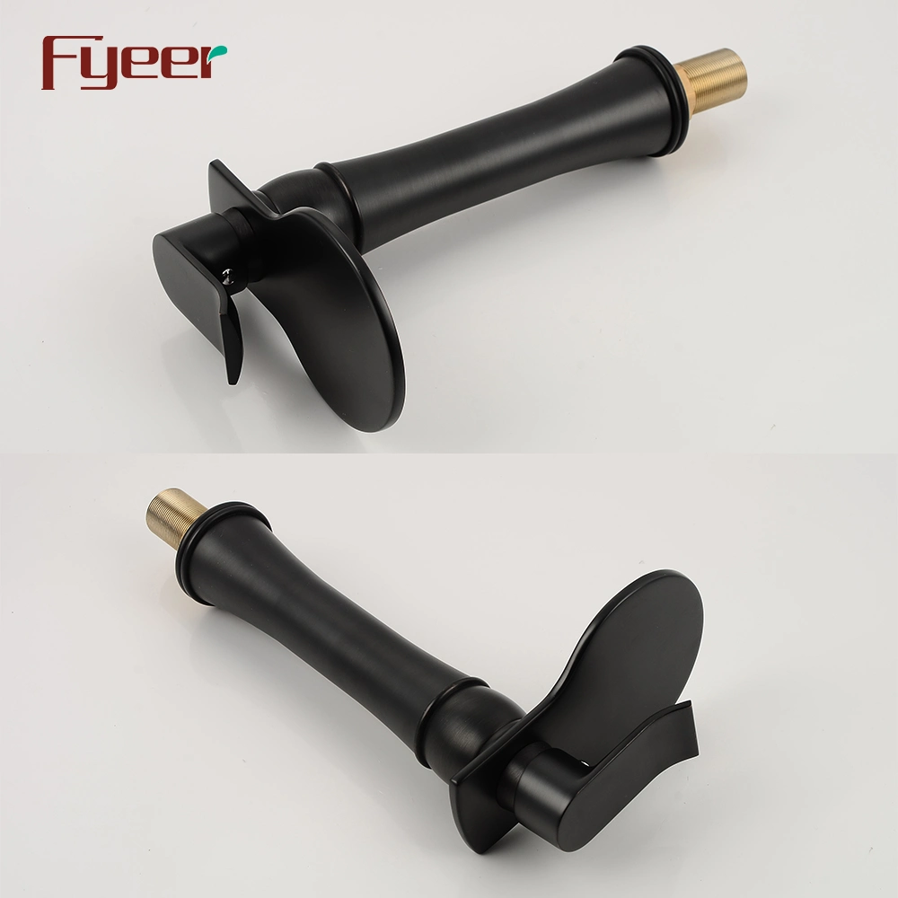 Fyeer New Fashion Big Spout Bathroom Waterfall Black Vessel Faucet