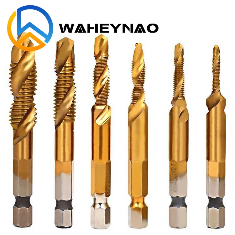 Waheynao 6PCS HSS4341 Hex Shank Spiral Screw Thread Taps Drill Bits Set Hex Tap Drill Bits Metric/Imperial Spiral Fluted Machine Screw