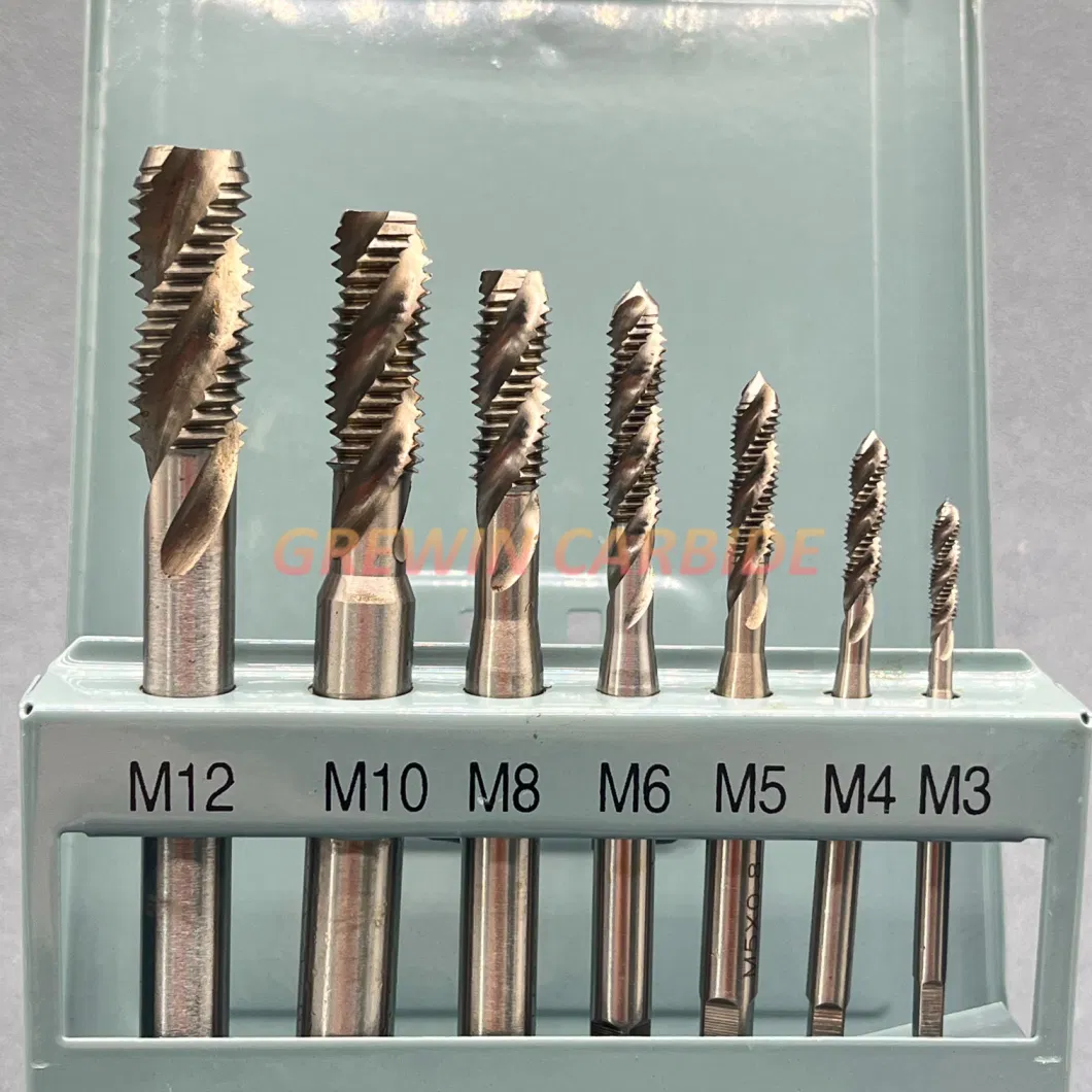 Grewin-7PCS Set M3 M4 M5 M6 M8 M10 M12 HSS Spiral Flute Metric Tap Screw Drill Bits Set for Metal Threading