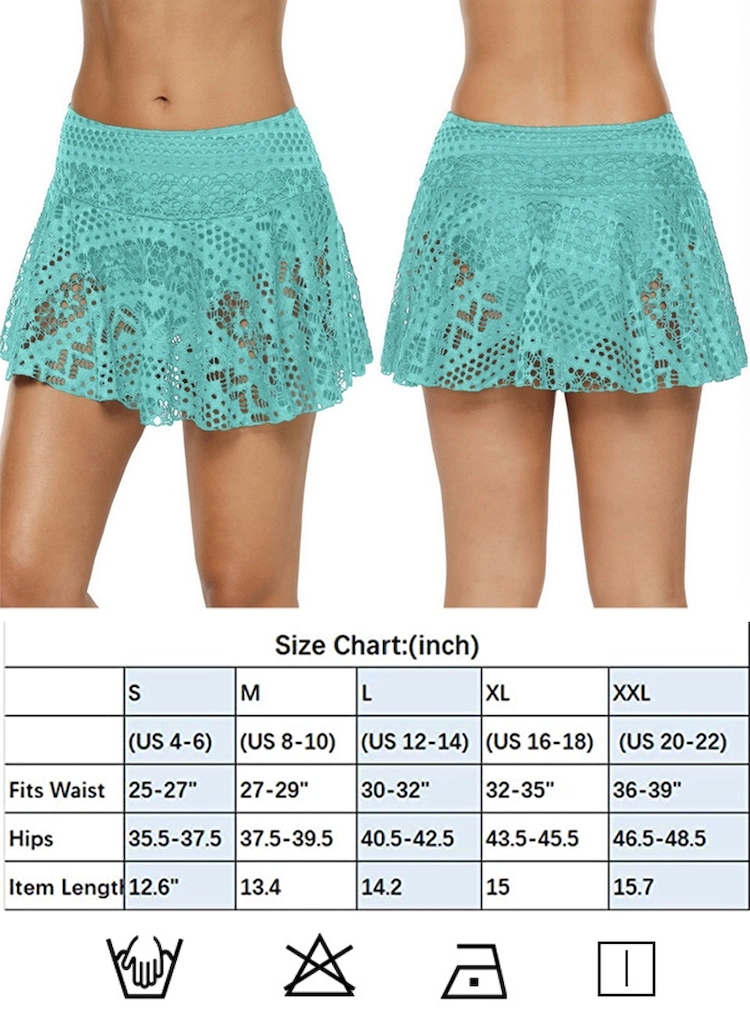 Sexy Lace Crochet Swim Skirts Bikini Bottom Swimsuit Built-in Briefs, Swimming Lace Skorts Lingerie for Woman Swimwear Bottom Skirt Beach Underwear