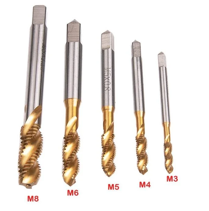 5 PCS Titanium Coated HSS Spiral Flute Metric Taps Set