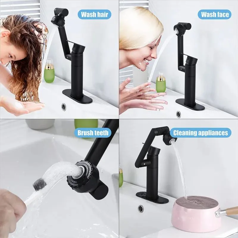 Ortonbath 1080 Degree Swivel Faucet for Bathroom Sink Matte Black Kitchen Faucet with Big Angle Rotate Spray Dual Function