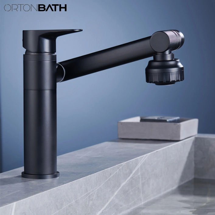 Ortonbath 1080 Degree Swivel Faucet for Bathroom Sink Matte Black Kitchen Faucet with Big Angle Rotate Spray Dual Function