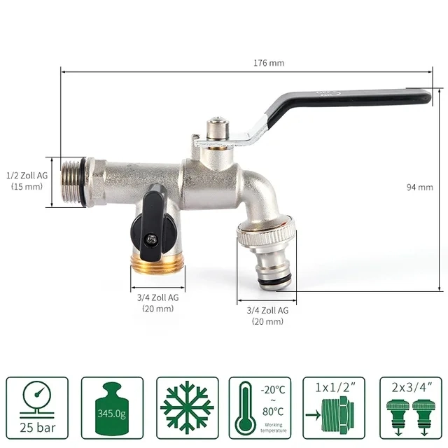 DN15-DN20 Garden Brass Faucet Kitchen Garden Double Open Double Control Washing Machine Faucet Outdoor Sink