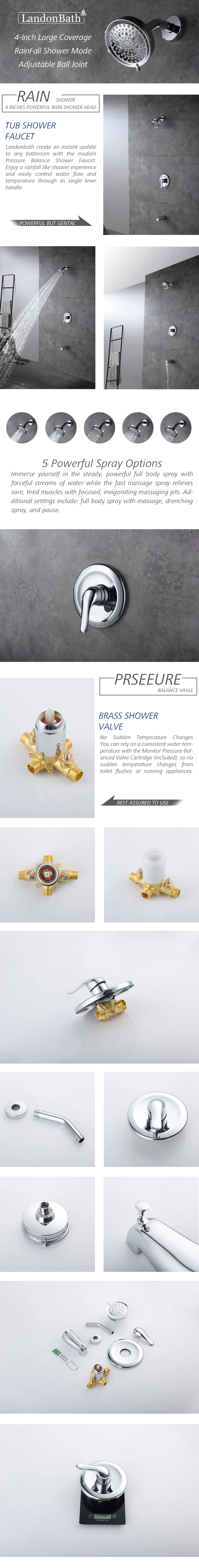 Landonbath Pressure Balance Valve Upc Watersense 3 Spray Modes Filtered Bathroom Shower Faucet Set