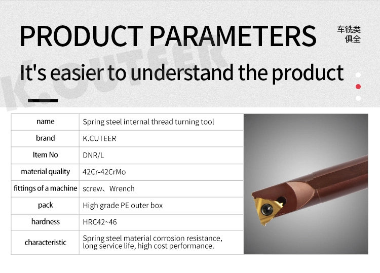 Dnr0008K08 Dnr0013m16 Dnr0020r16 Thread Turning Tool Spring Steel Shockproof Plus Hardness 08/16IR