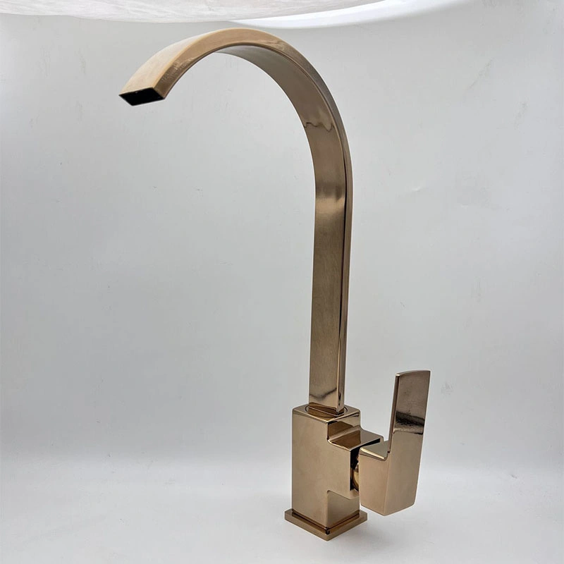 Rose Golden Big Bending Flat Tube Bowl Dragon Faucet