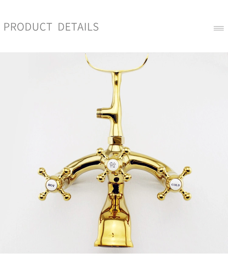 Classical Full Brass Retro Floor-Standing Double-Column Vertical European-Style Chaise Bathtub Faucet