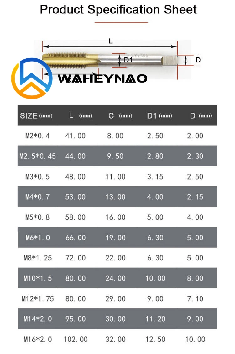 Waheynao M35 High-Speed Steel Machine Tap Threading Machine Taps M2-M30 for Stainless Steel Metal Screw Taps