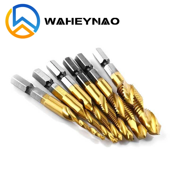 Waheynao 6PCS HSS4341 Hex Shank Spiral Screw Thread Taps Drill Bits Set Hex Tap Drill Bits Metric/Imperial Spiral Fluted Machine Screw