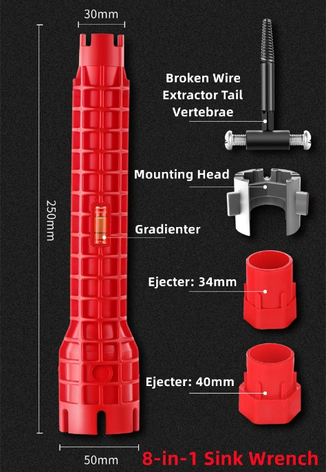 8 in 1 or 18 in 1 Bathroom Sink Wrench, Flume Wrench, Multi- Function Plumbing Tool, Faucet and Sink Installer Tool, Hand Tools, Socket Wrench