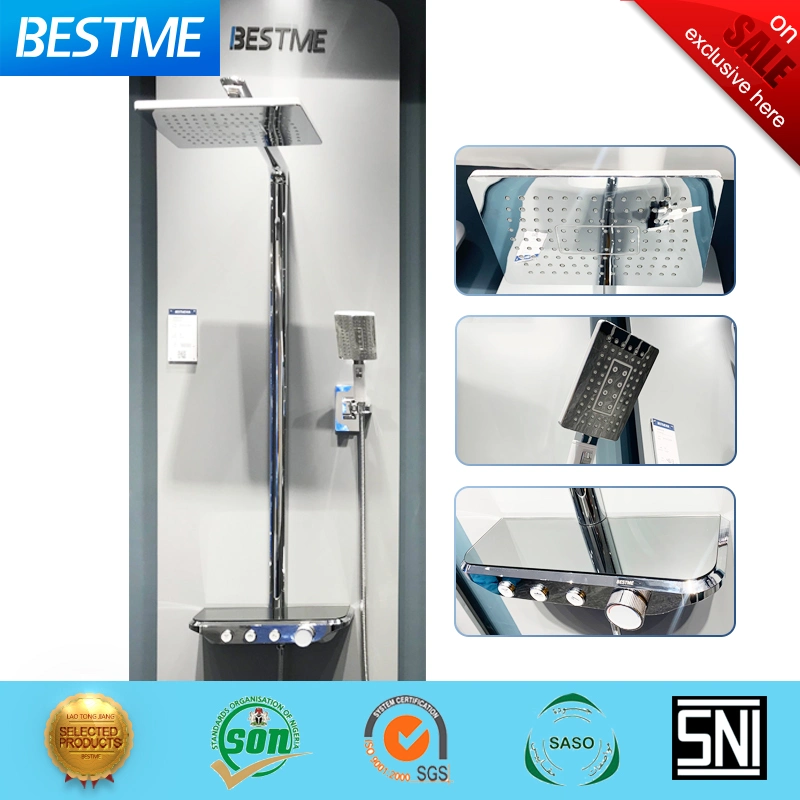 Multi-Function Glass Decorated Platform Big Main Body Wall Mount Bathroom Shower Faucet (Bf-635160b)