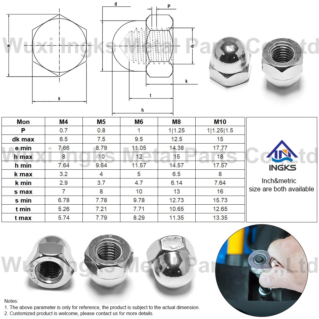 Metric Size M4 M6 M8 DIN1587 Zinc Plated Hex Domed Cap Nuts