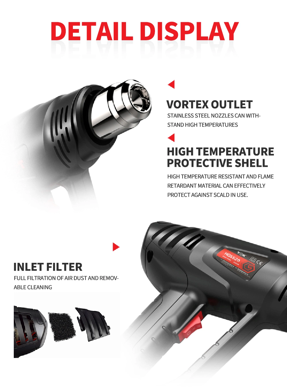 Electric Portable Heat Gun Is Suitable to Help Clean up Threading Hg5520