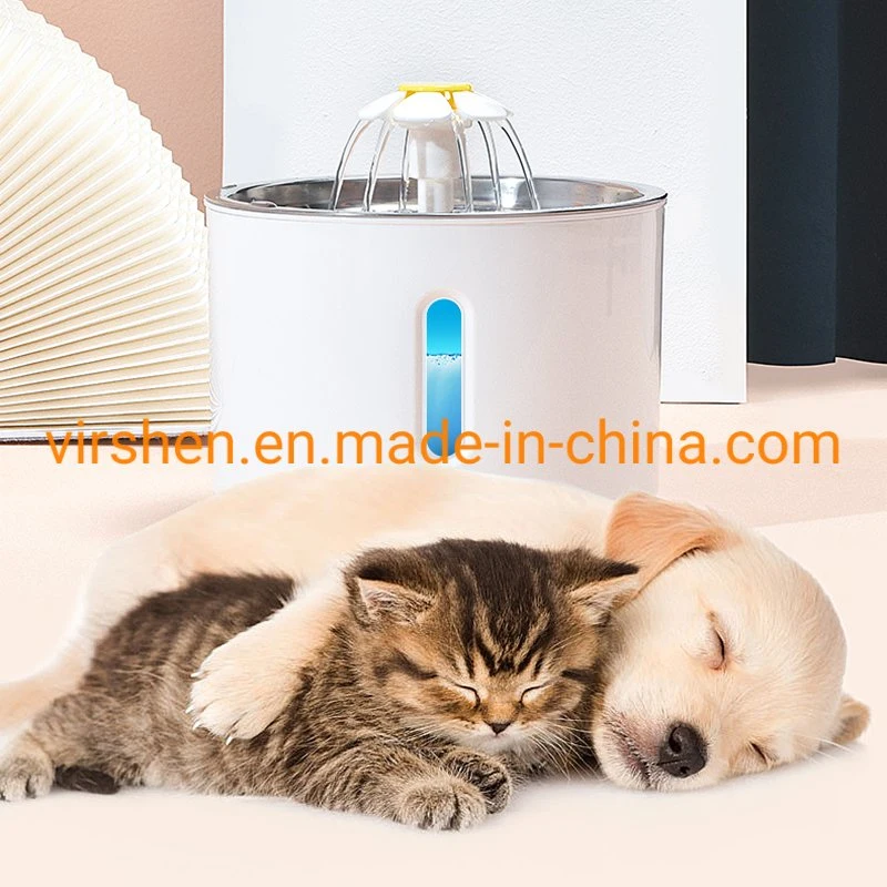 Cat Drinking Fountain Stainless Steel Feeder Filtered 2.4L Flower Automatic Pet Cat Water Fountain Circulating Filter