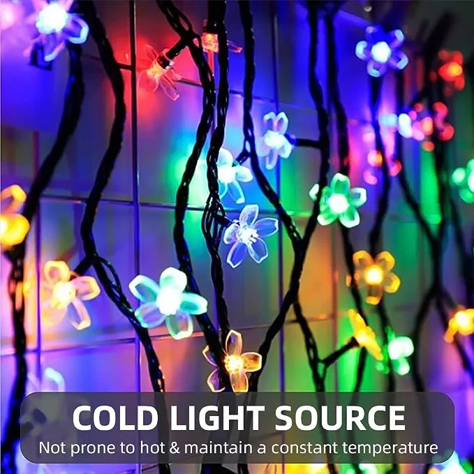 Solar String Flower Lights Outdoor Waterproof 50 LED Fairy Light Decorations for Garden Fence Patio Yard Christmas Tree, Lawn, Party (Multi-Colored)