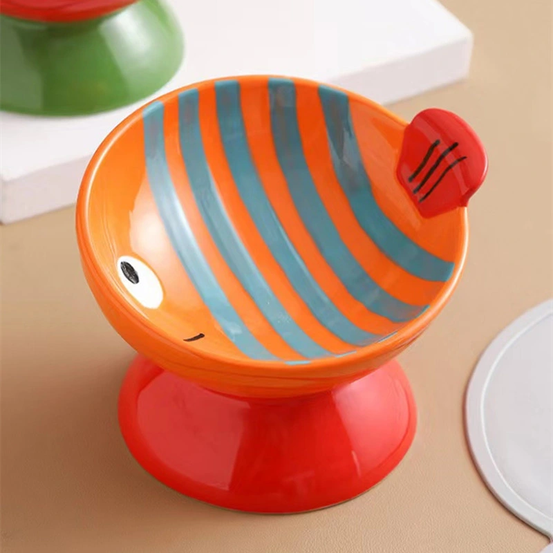 High Appearance Level Ceramic Cat Bowl Protect Cervical Vertebrae Anti-Upset Pet Diagonal Mouth Food Basin High Foot Cat Cat Food Bowl Water Bowl