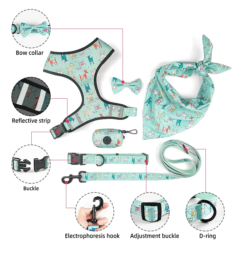 Petisland New Pet Clothing Vest Harness 6 in 1 Customized Logo and Pattern Soft Dog Collar Leash Dog Harness Bandana Pet Clothes Wholesale