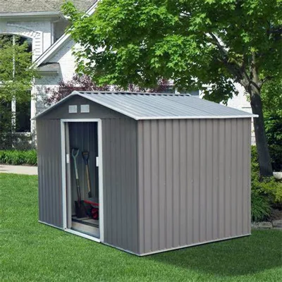 Almacenamiento al aire libre Acero cobertizo de jardín con puerta deslizante, metal herramienta de almacenamiento cobertizo para patio trasero, césped, verde