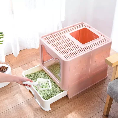 Grande portátil fácil de limpiar basura plegable de Kitty Covered Cat Caja con tapa