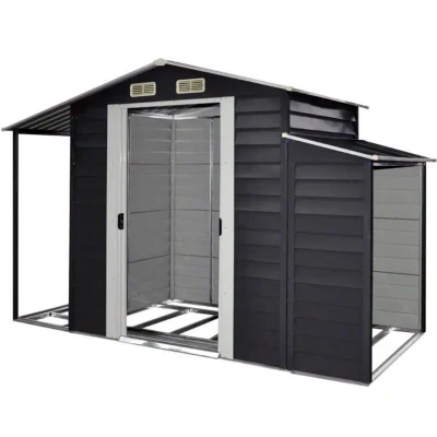 Almacenamiento al aire libre Acero cobertizo de jardín con puerta deslizante, metal herramienta de almacenamiento cobertizo para patio trasero, césped, verde