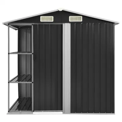Almacenamiento al aire libre Acero cobertizo de jardín con puerta deslizante, metal herramienta de almacenamiento cobertizo para patio trasero, césped, verde