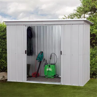 Almacenamiento al aire libre Acero cobertizo de jardín con puerta deslizante, metal herramienta de almacenamiento cobertizo para patio trasero, césped, verde
