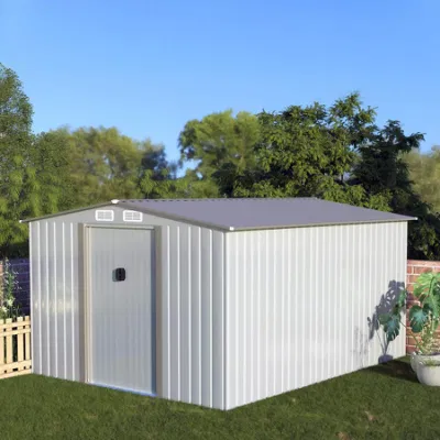 Almacenamiento al aire libre Acero cobertizo de jardín con puerta deslizante, metal herramienta de almacenamiento cobertizo para patio trasero, césped, verde