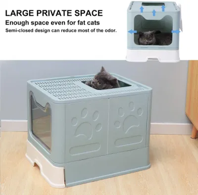 Grande portátil fácil de limpiar basura plegable de Kitty Covered Cat Caja con tapa