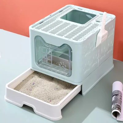 Grande portátil fácil de limpiar basura plegable de Kitty Covered Cat Caja con tapa