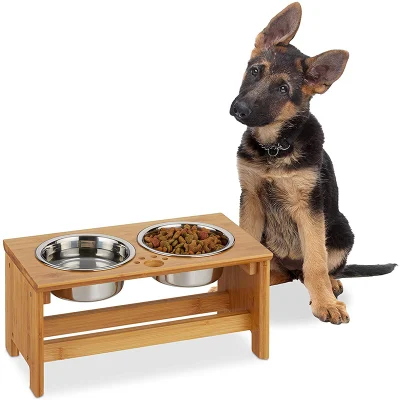  Niveles elevados de bambú de Perros Gatos pet food Bowl