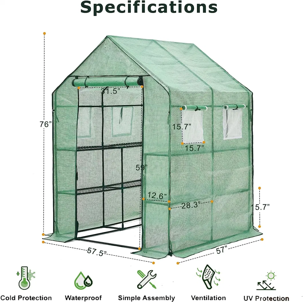 Pop up Greenhouse Walk-in Garden Greenhouse for Indoor Outdoor Gardening with Roll-up Door and Windows