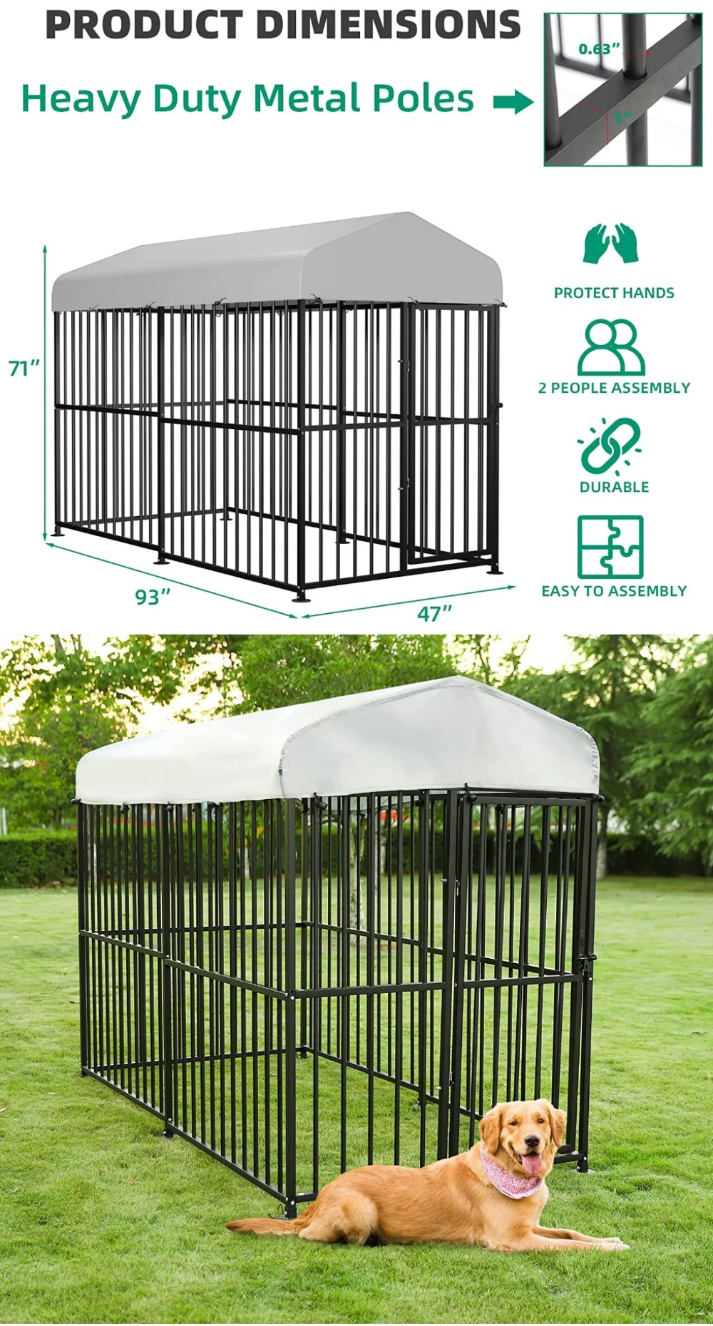 Large Wholesale High Quality Metal Frame Outdoor Enclosure Dog Playpen with UV &amp; Waterproof Roof and Secure Lock for Large Animal