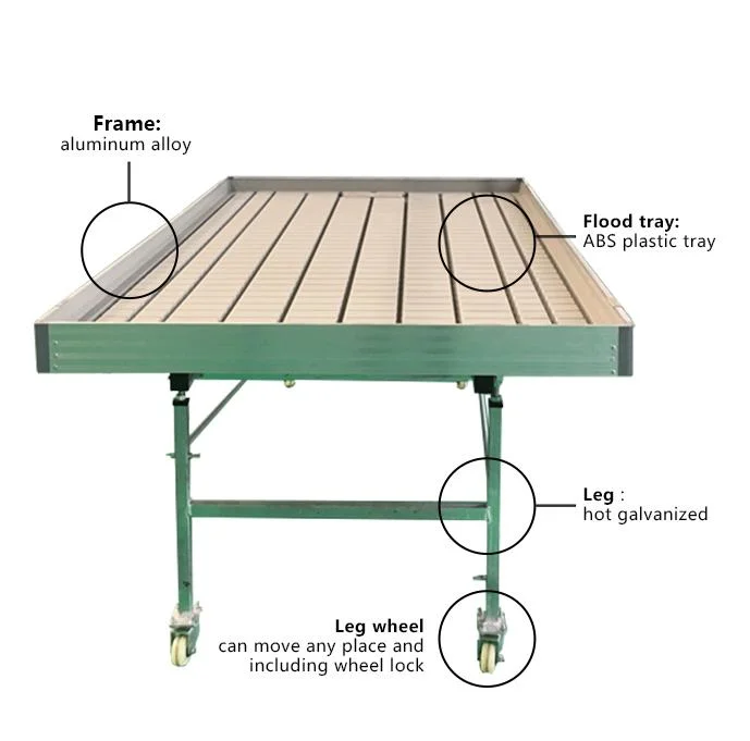 Plant Growth ABS White Plastic Flood Tray Agricultural Greenhouse Cultivation System Rolling Table Hydroponic Rolling Work Bench