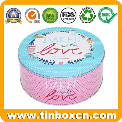 Large Round Bakery Metal Box Cookies Can Cake Tin for Baked Container