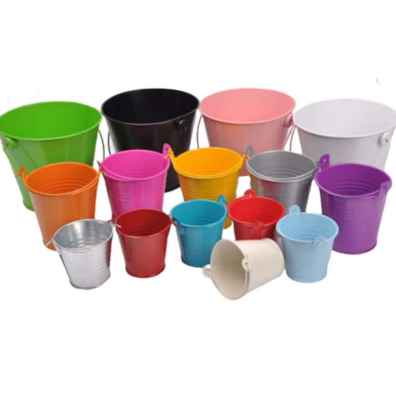 Small Metal Buckets, Colored Galvanized Tinplate Tin Pails with Handles for Garden Container