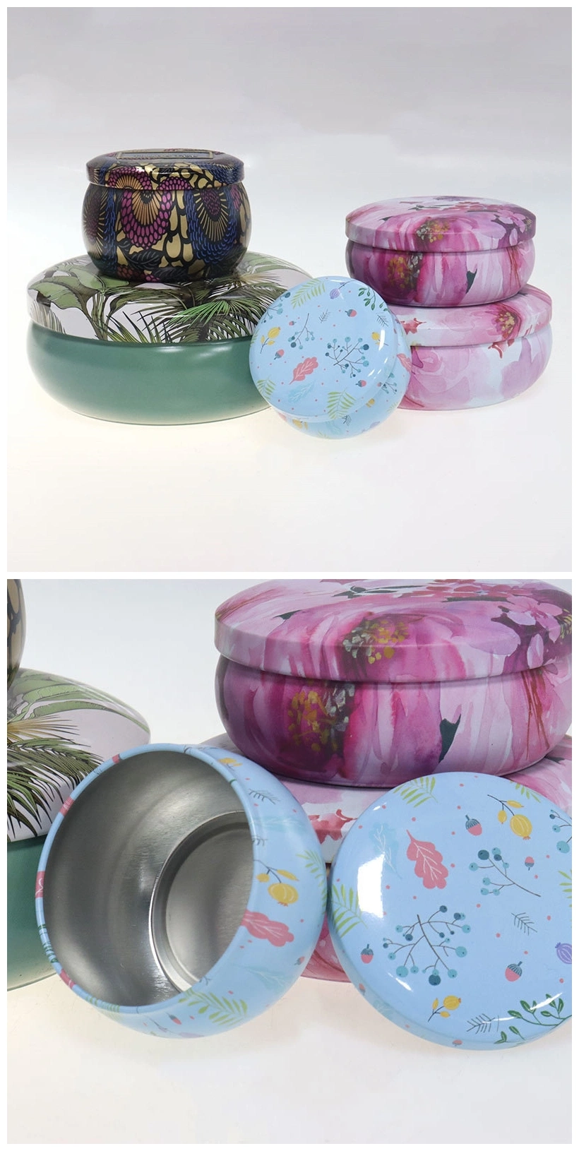 16 Oz Custom Printed Luxury Big Round Tin Can with Lid for Candles Metal Candle Tin