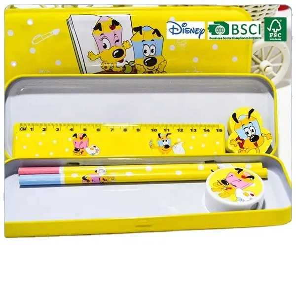 Cheap Back to School Kids Stationery Storage Yellow Metal Pencil Box/Tin Pencil Case for Children