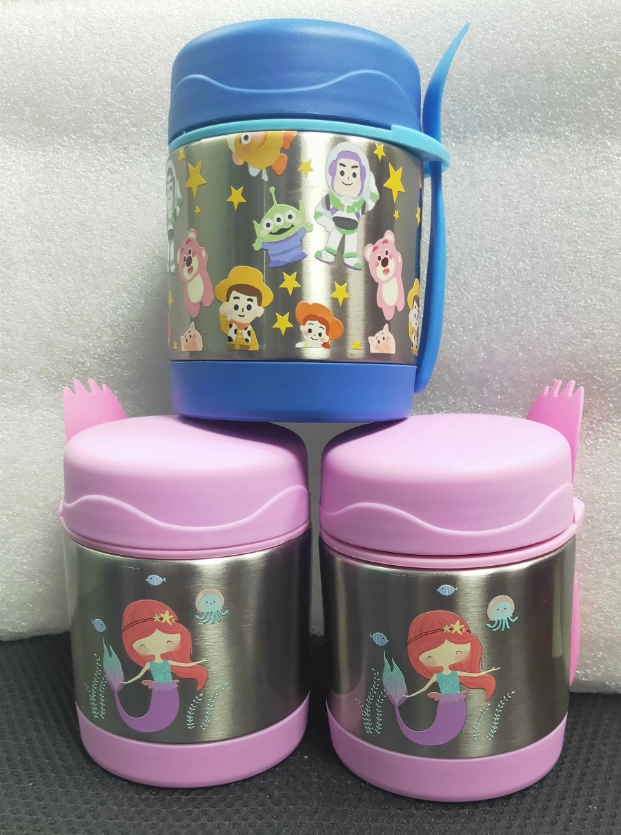 Lunch Box Thermal BPA Free 300ml Round Food Container Double Metal 304 with PP Lid Lekaproof Kids Soup Cup