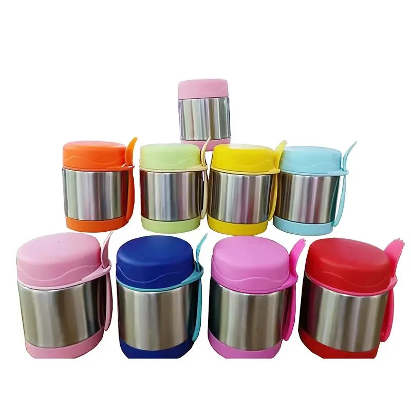 Lunch Box Thermal BPA Free 300ml Round Food Container Double Metal 304 with PP Lid Lekaproof Kids Soup Cup