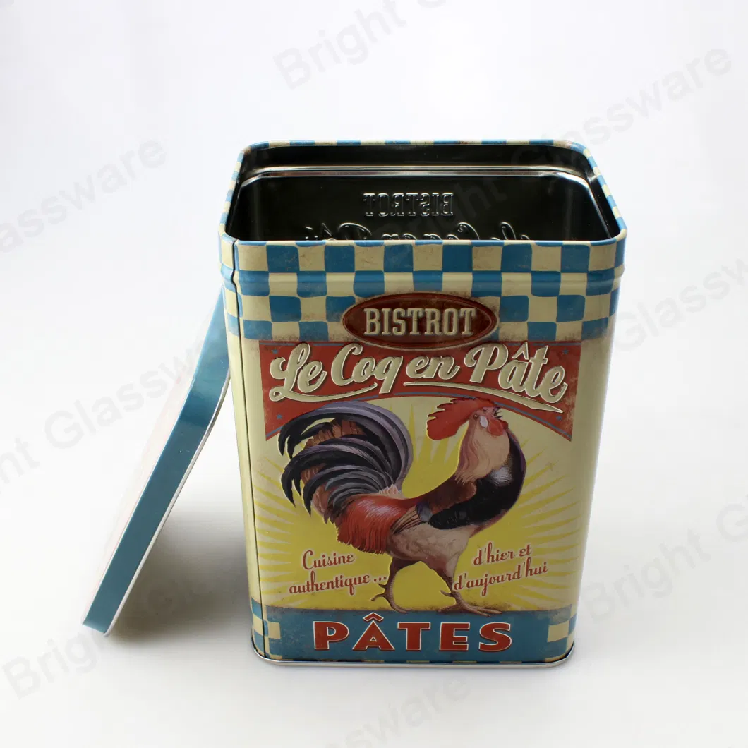 Rectangular Empty Tin Tea Biscuit Wine Tin Container with Embossed Design