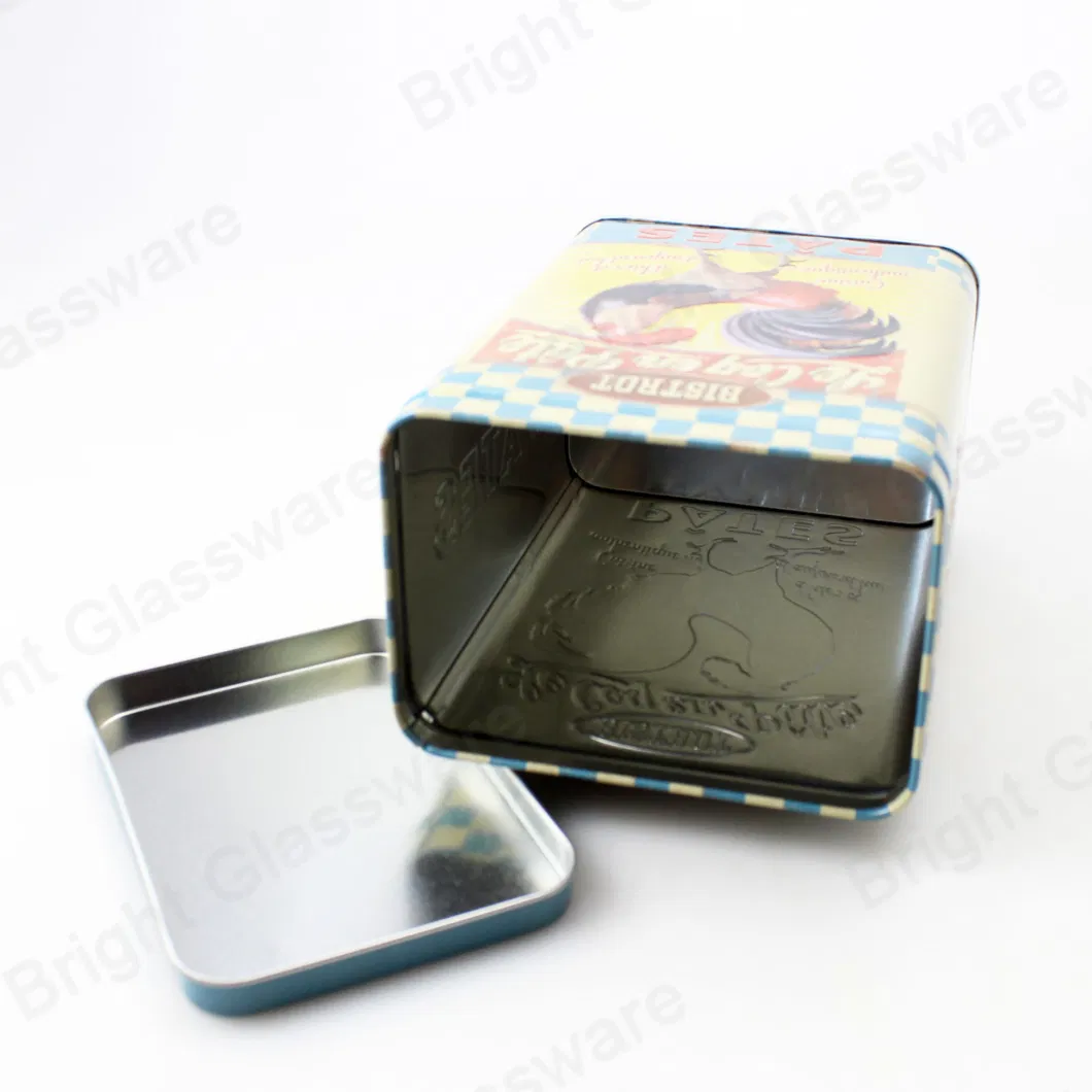 Rectangular Empty Tin Tea Biscuit Wine Tin Container with Embossed Design