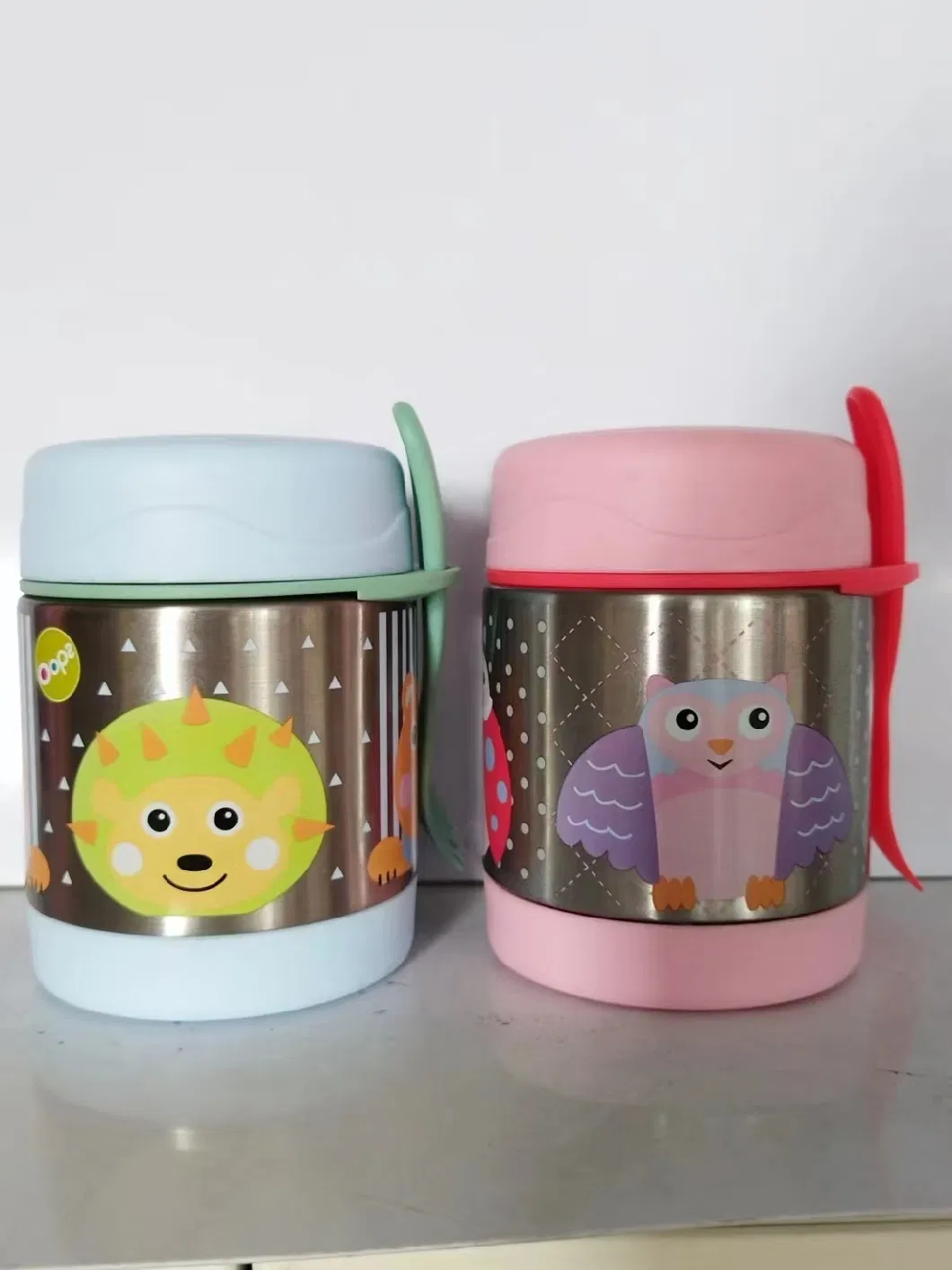 Lunch Box Thermal BPA Free 300ml Round Food Container Double Metal 304 with PP Lid Lekaproof Kids Soup Cup