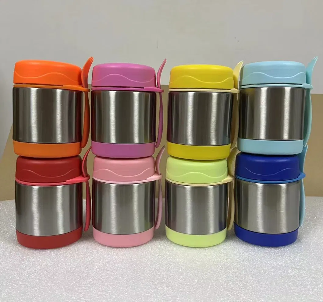 Lunch Box Thermal BPA Free 300ml Round Food Container Double Metal 304 with PP Lid Lekaproof Kids Soup Cup