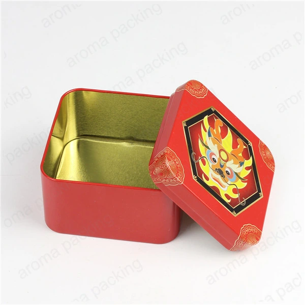 Customized Logo &amp; Size Chinese Style Square Red Tin Box Chinese Tea