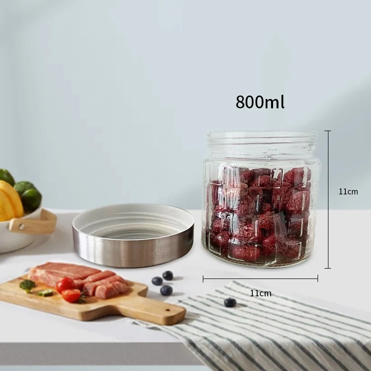 1000 Ml Transparent Thread High Quality and Low Price Glass Food Glass Storage Jar with Colorful Tin Lid